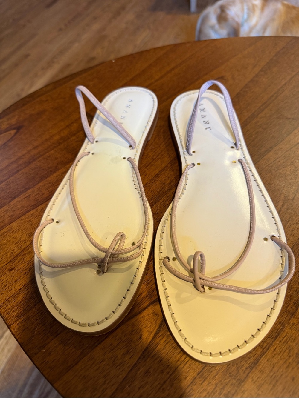 AMANU Cream Leather Sandals with Blush Pink Straps